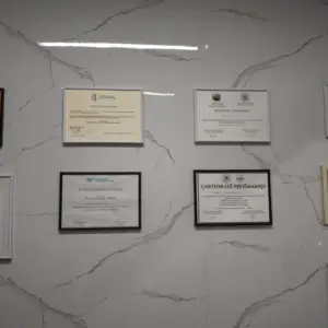 Professional certificates displayed at Saranda Dental Center